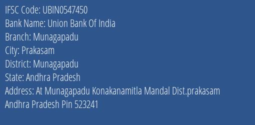 Union Bank Of India Munagapadu Branch Munagapadu IFSC Code UBIN0547450