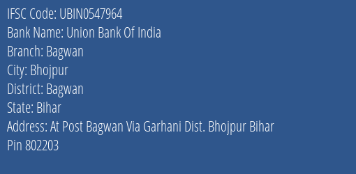 Union Bank Of India Bagwan Branch Bagwan IFSC Code UBIN0547964