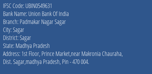 Union Bank Of India Padmakar Nagar Sagar Branch IFSC Code