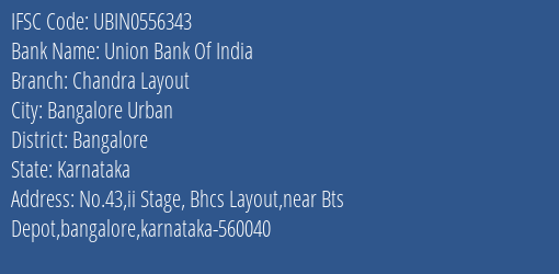 Union Bank Of India Chandra Layout Branch IFSC Code