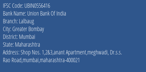 Union Bank Of India Lalbaug Branch Mumbai IFSC Code UBIN0556416