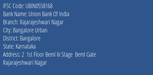 Union Bank Of India Rajarajeshwari Nagar Branch IFSC Code