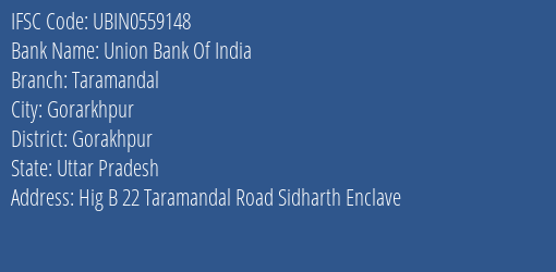 Union Bank Of India Taramandal Branch, Branch Code 559148 & IFSC Code UBIN0559148