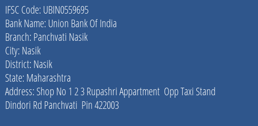 Union Bank Of India Panchvati Nasik Branch Nasik IFSC Code UBIN0559695
