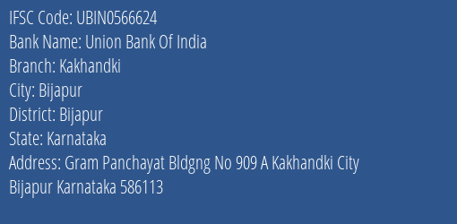 Union Bank Of India Kakhandki Branch, Branch Code 566624 & IFSC Code UBIN0566624