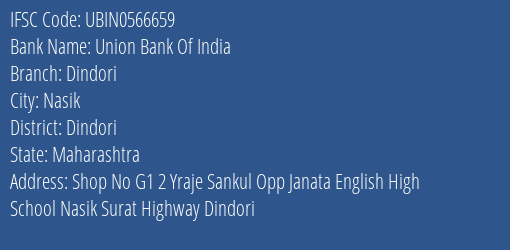 Union Bank Of India Dindori Branch Dindori IFSC Code UBIN0566659