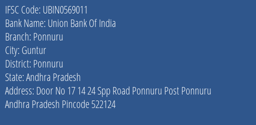 Union Bank Of India Ponnuru Branch Ponnuru IFSC Code UBIN0569011