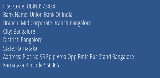 Union Bank Of India Mid Corporate Branch Bangalore Branch IFSC Code