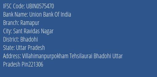 Union Bank Of India Ramapur Branch, Branch Code 575470 & IFSC Code UBIN0575470