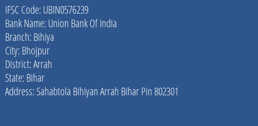 Union Bank Of India Bihiya Branch Arrah IFSC Code UBIN0576239