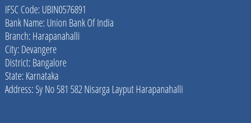 Union Bank Of India Harapanahalli Branch IFSC Code