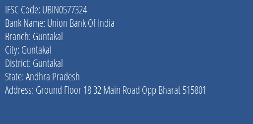 Union Bank Of India Guntakal Branch Guntakal IFSC Code UBIN0577324