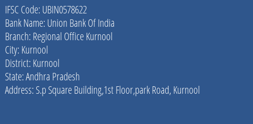 Union Bank Of India Regional Office Kurnool Branch Kurnool IFSC Code UBIN0578622