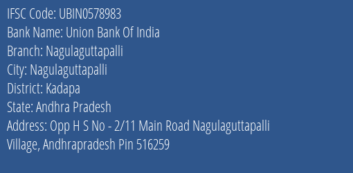 Union Bank Of India Nagulaguttapalli Branch Kadapa IFSC Code UBIN0578983