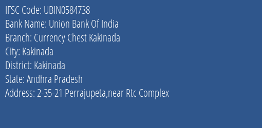 Union Bank Of India Currency Chest Kakinada Branch Kakinada IFSC Code UBIN0584738