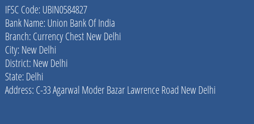 Union Bank Of India Currency Chest New Delhi Branch, Branch Code 584827 & IFSC Code UBIN0584827