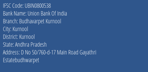 Union Bank Of India Budhavarpet Kurnool Branch IFSC Code