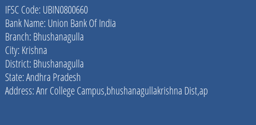 Union Bank Of India Bhushanagulla Branch Bhushanagulla IFSC Code UBIN0800660