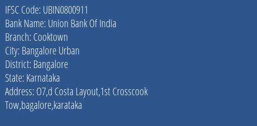 Union Bank Of India Cooktown Branch IFSC Code