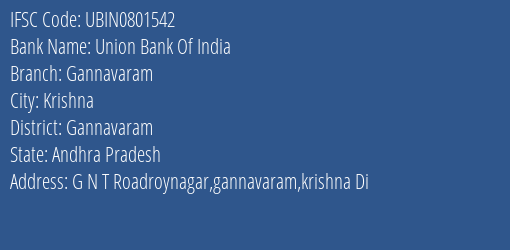 Union Bank Of India Gannavaram Branch IFSC Code