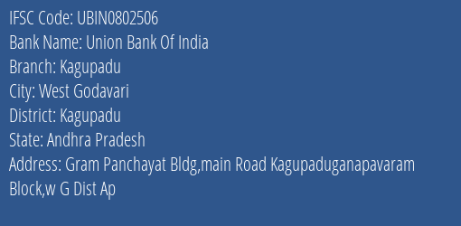 Union Bank Of India Kagupadu Branch Kagupadu IFSC Code UBIN0802506
