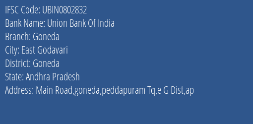 Union Bank Of India Goneda Branch Goneda IFSC Code UBIN0802832