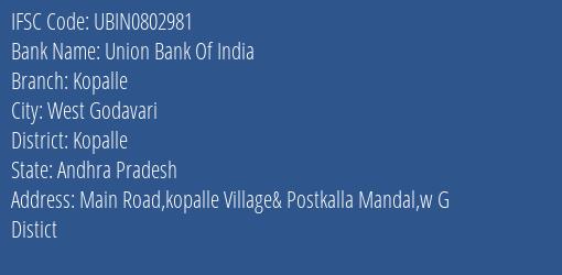 Union Bank Of India Kopalle Branch Kopalle IFSC Code UBIN0802981