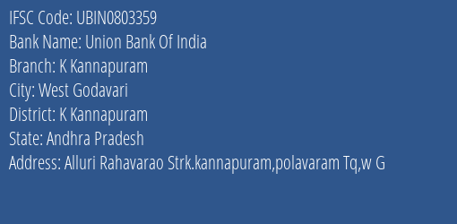 Union Bank Of India K Kannapuram Branch K Kannapuram IFSC Code UBIN0803359