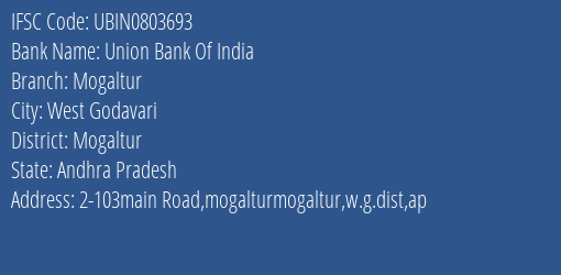 Union Bank Of India Mogaltur Branch Mogaltur IFSC Code UBIN0803693