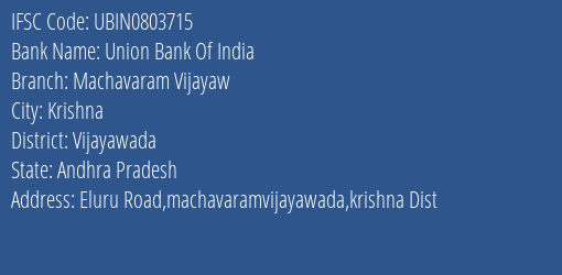 Union Bank Of India Machavaram Vijayaw Branch Vijayawada IFSC Code UBIN0803715