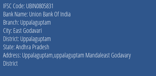 Union Bank Of India Uppalaguptam Branch Uppalaguptam IFSC Code UBIN0805831