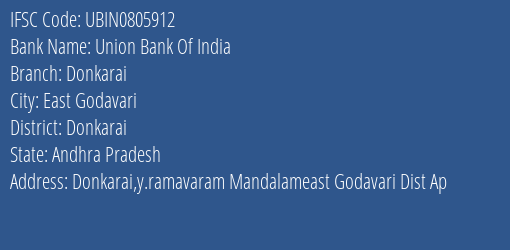Union Bank Of India Donkarai Branch Donkarai IFSC Code UBIN0805912