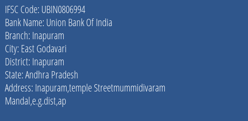 Union Bank Of India Inapuram Branch Inapuram IFSC Code UBIN0806994