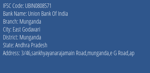Union Bank Of India Munganda Branch Munganda IFSC Code UBIN0808571