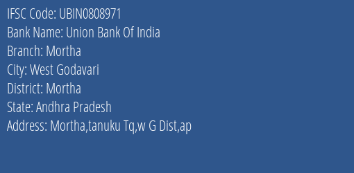 Union Bank Of India Mortha Branch Mortha IFSC Code UBIN0808971