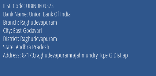 Union Bank Of India Raghudevapuram Branch, Branch Code 809373 & IFSC Code Ubin0809373