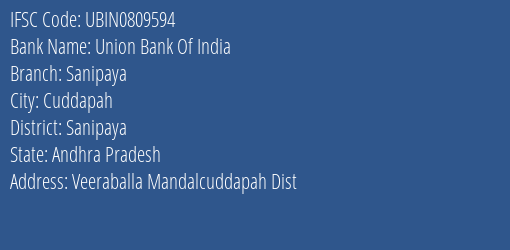 Union Bank Of India Sanipaya Branch Sanipaya IFSC Code UBIN0809594