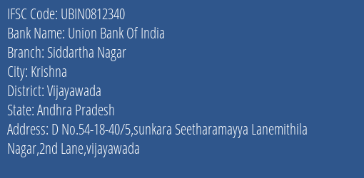Union Bank Of India Siddartha Nagar Branch Vijayawada IFSC Code UBIN0812340