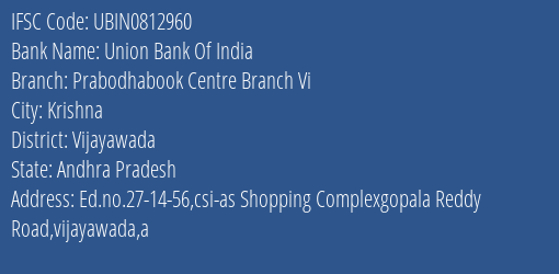 Union Bank Of India Prabodhabook Centre Branch Vi Branch, Branch Code 812960 & IFSC Code Ubin0812960