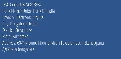 Union Bank Of India Electronic City Ba Branch IFSC Code