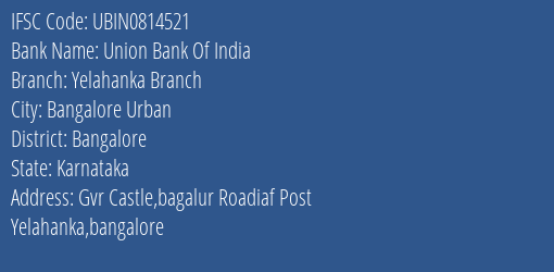 Union Bank Of India Yelahanka Branch Branch IFSC Code