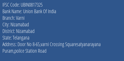 Union Bank Of India Varni Branch IFSC Code