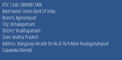 Union Bank Of India Aganampudi Branch Visakhapatnam IFSC Code UBIN0817406