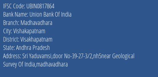 Union Bank Of India Madhavadhara Branch Visakhapatnam IFSC Code UBIN0817864