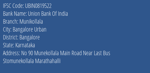 Union Bank Of India Munikollala Branch IFSC Code