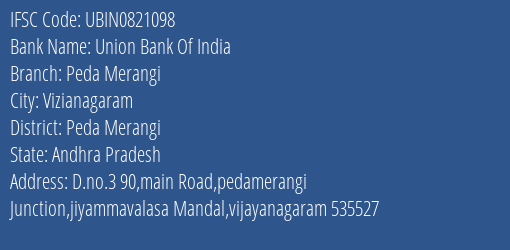 Union Bank Of India Peda Merangi Branch Peda Merangi IFSC Code UBIN0821098