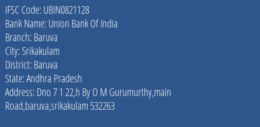 Union Bank Of India Baruva Branch Baruva IFSC Code UBIN0821128