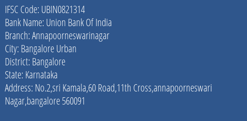 Union Bank Of India Annapoorneswarinagar Branch IFSC Code