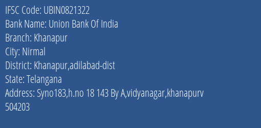 Union Bank Of India Khanapur Branch, Branch Code 821322 & IFSC Code UBIN0821322