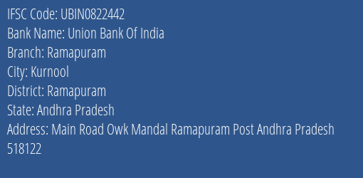 Union Bank Of India Ramapuram Branch Ramapuram IFSC Code UBIN0822442
